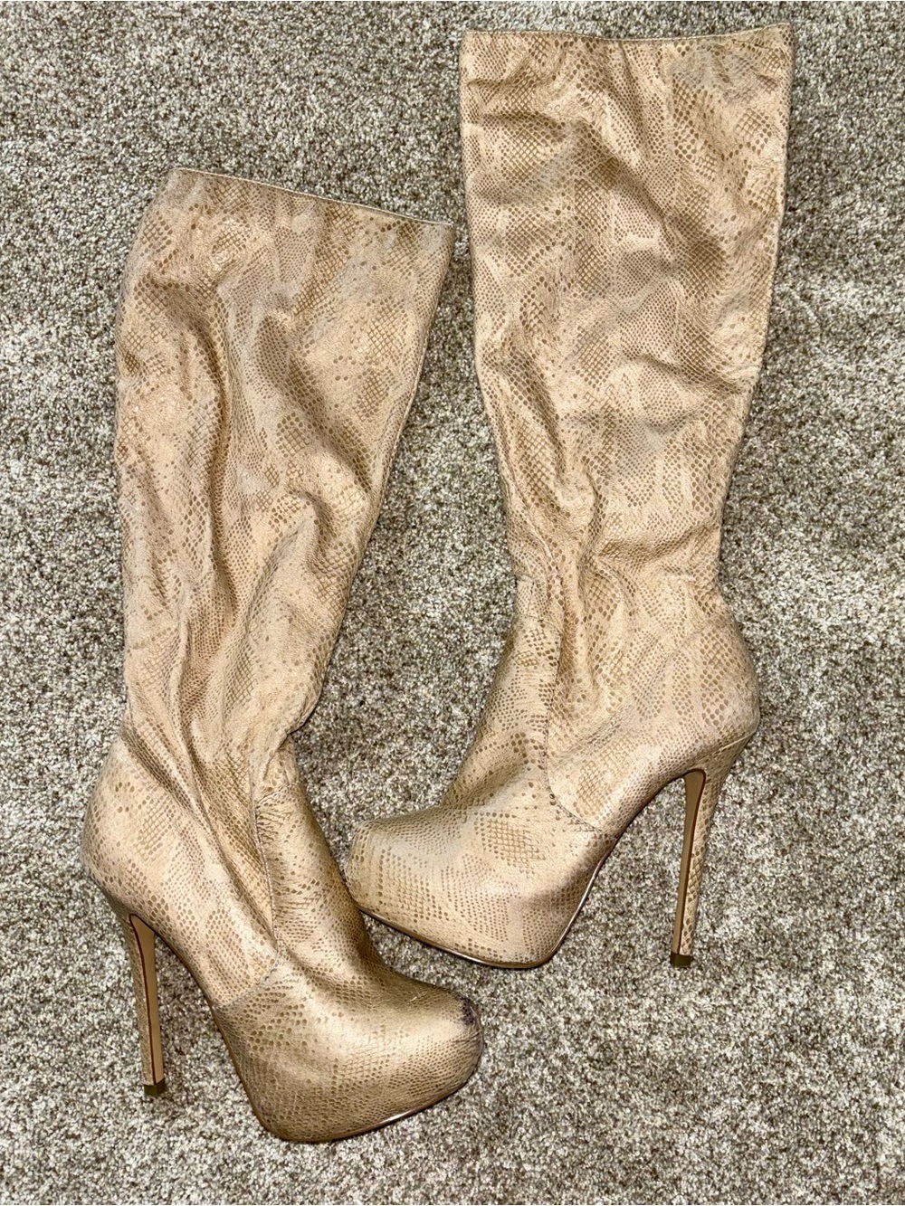 Beige snake print High-Heel Knee Boots